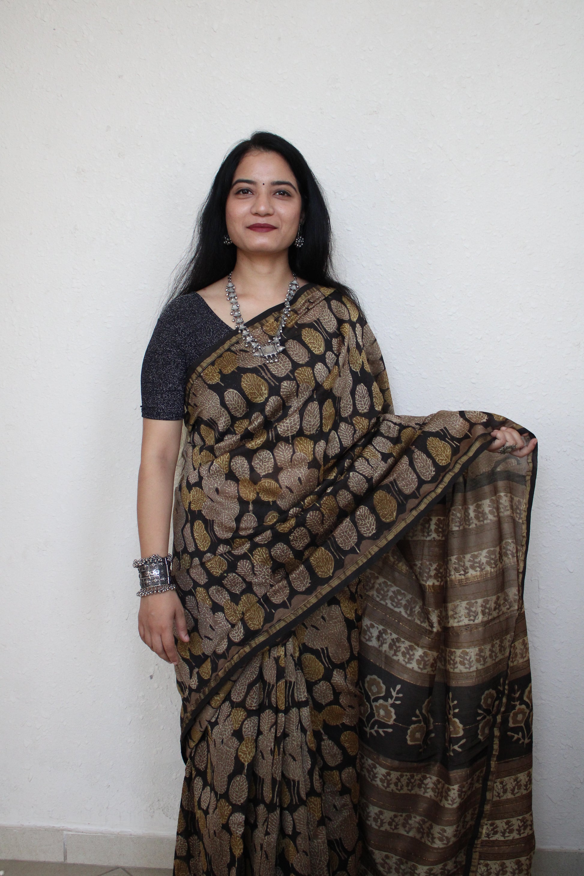 Mantasha - Ajharkh Natural Dyes Handblock Printed - Chanderi Silk Saree