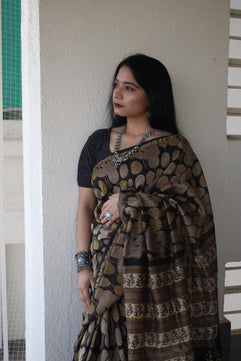 Mantasha - Ajharkh Natural Dyes Handblock Printed - Chanderi Silk Saree