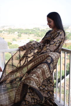 Mantasha - Ajharkh Natural Dyes Handblock Printed - Chanderi Silk Saree