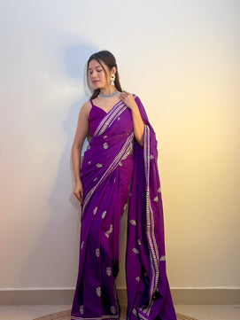 Party Purples - Handblock Print Natural Dyed - Mulmul Cotton Saree