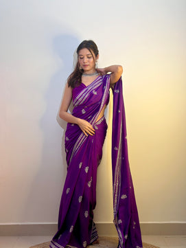 Party Purples - Handblock Print Natural Dyed - Mulmul Cotton Saree