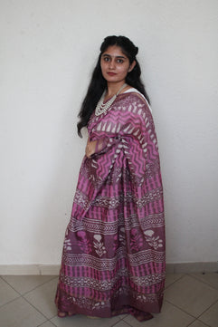 Samara- Bagru Natural Dyes Handblock Printed - Chanderi Silk Saree