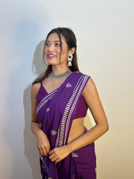 Party Purples - Handblock Print Natural Dyed - Mulmul Cotton Saree