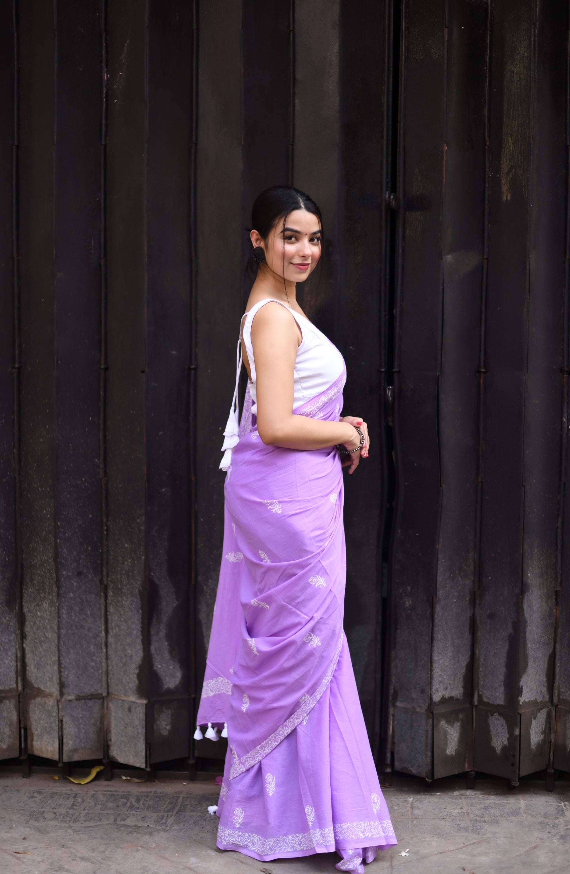 Lavender Secret - Handblock Print Natural Dyed -  Mulmul Cotton Saree