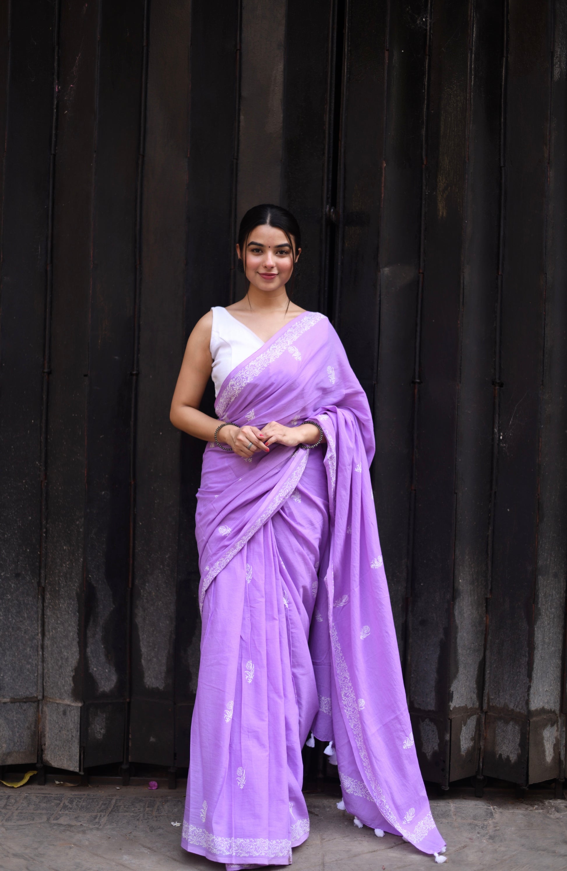 Lavender Secret - Handblock Print Natural Dyed -  Mulmul Cotton Saree