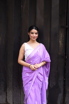 Lavender Secret - Handblock Print Natural Dyed -  Mulmul Cotton Saree