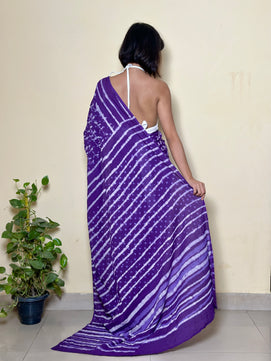 Sonchoraiya Violet - Cotton Mulmul - Handblock Dabu Saree