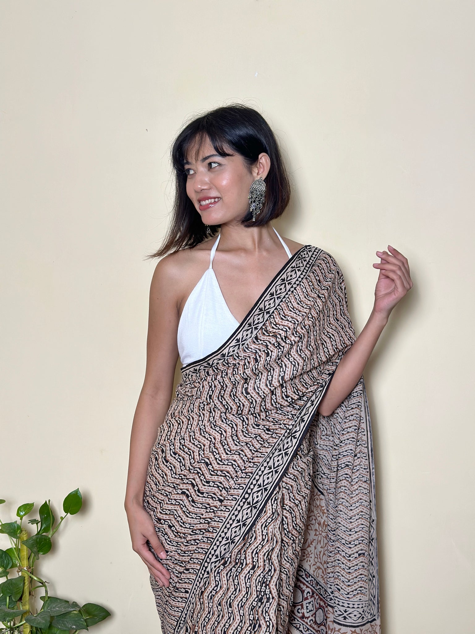 Work Wife - Handblock Print Natural Dyed -  Mulmul Cotton Saree