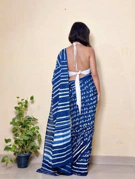 Sonchoraiya Indigo - Cotton Mulmul - Handblock Dabu Saree