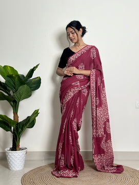 Magenta Mystique - Handblock Print Natural Dyed -  Mulmul Cotton Saree