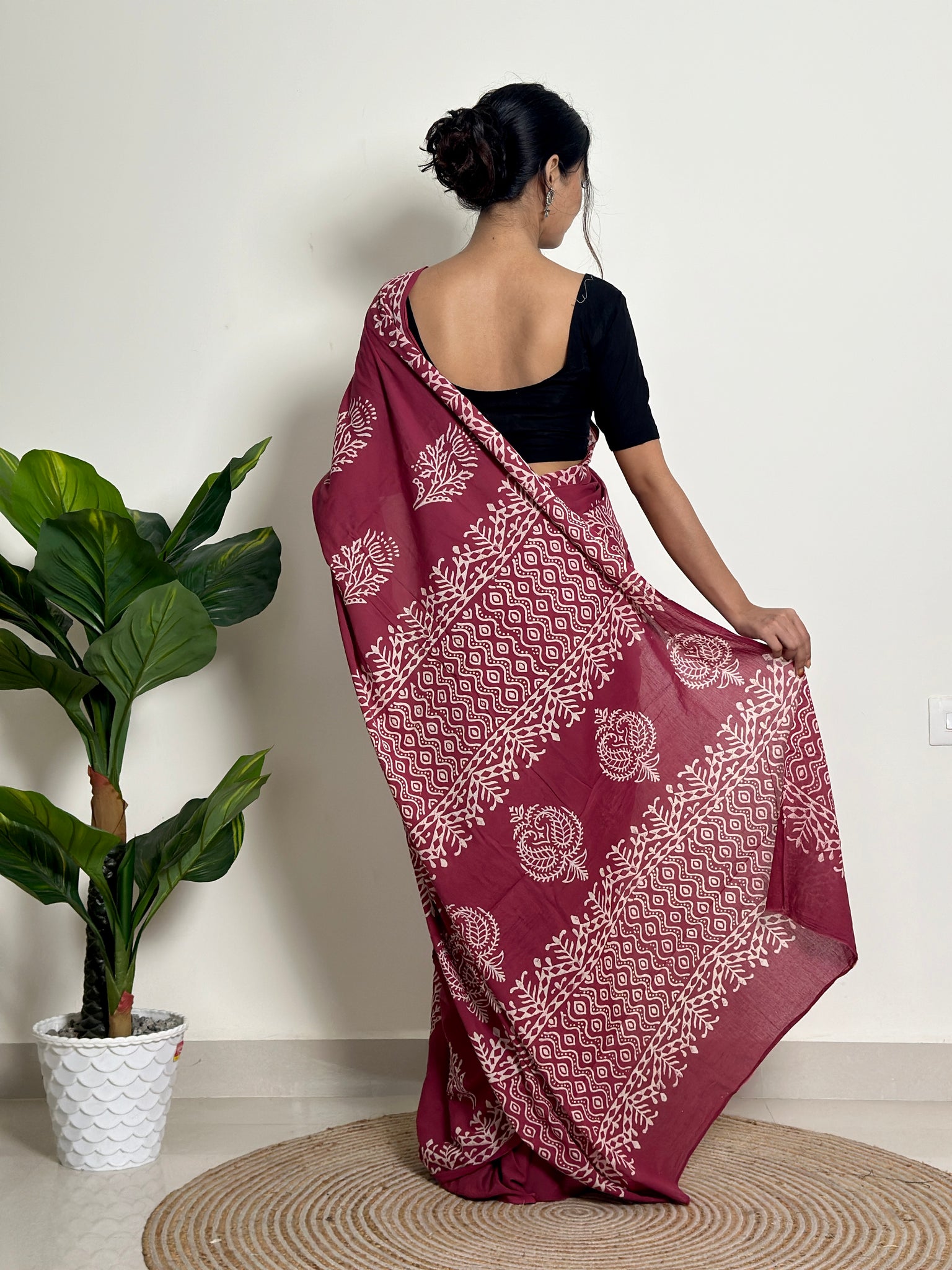 Magenta Mystique - Handblock Print Natural Dyed -  Mulmul Cotton Saree