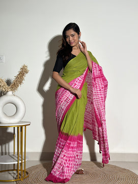 Sadagi -Tie & Dye Shibori Print Natural Dyed - Mulmul Cotton Saree