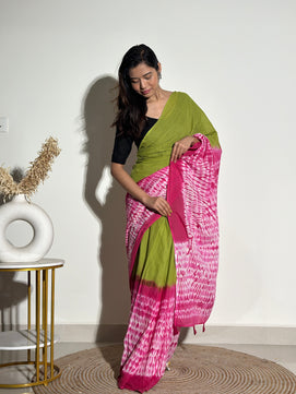 Sadagi -Tie & Dye Shibori Print Natural Dyed - Mulmul Cotton Saree