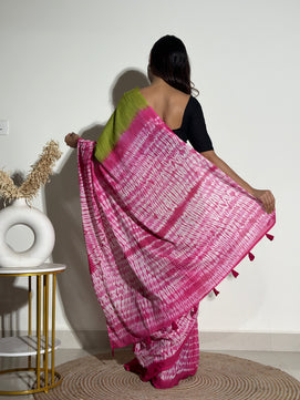 Sadagi -Tie & Dye Shibori Print Natural Dyed - Mulmul Cotton Saree