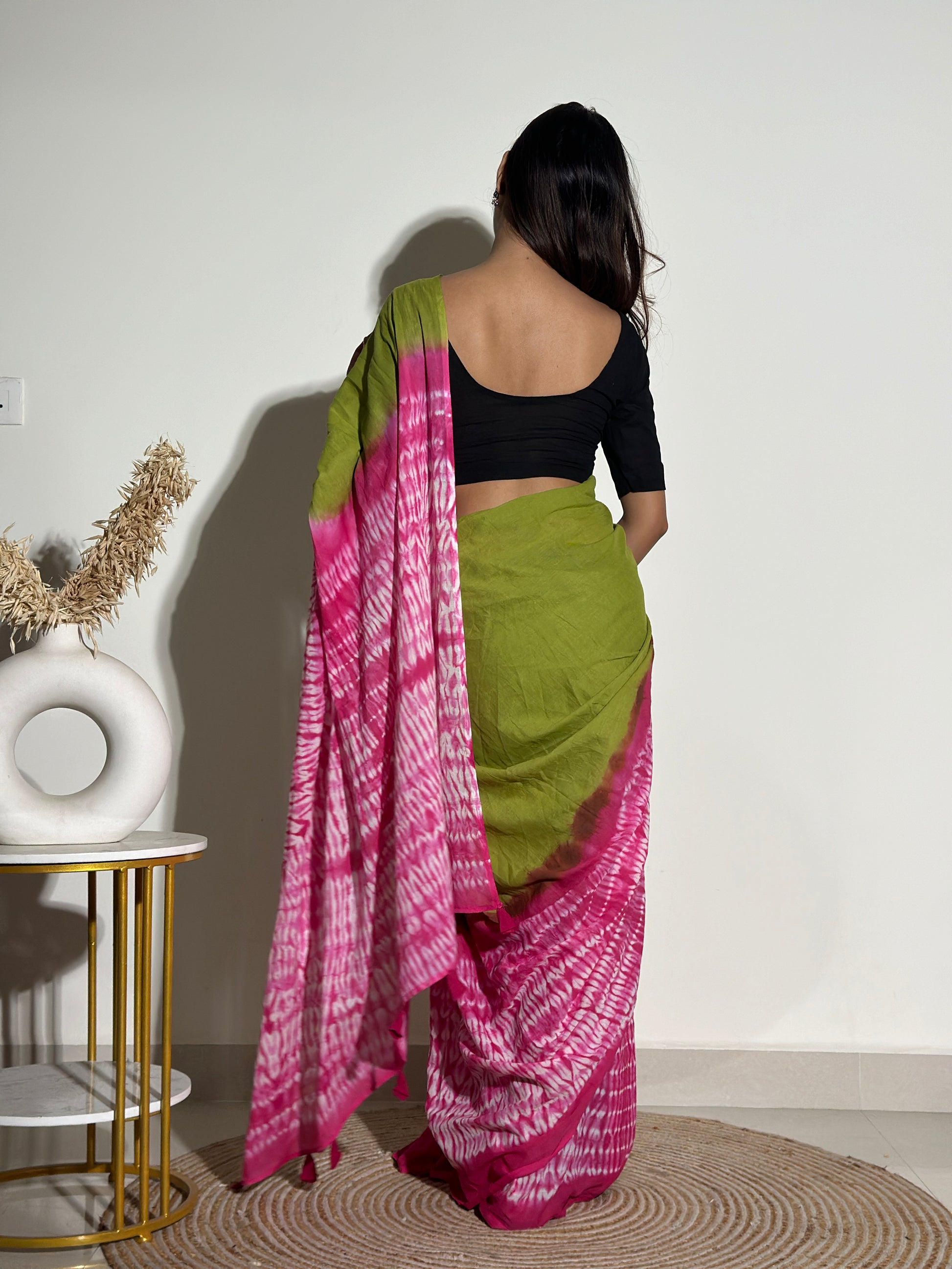 Sadagi -Tie & Dye Shibori Print Natural Dyed - Mulmul Cotton Saree