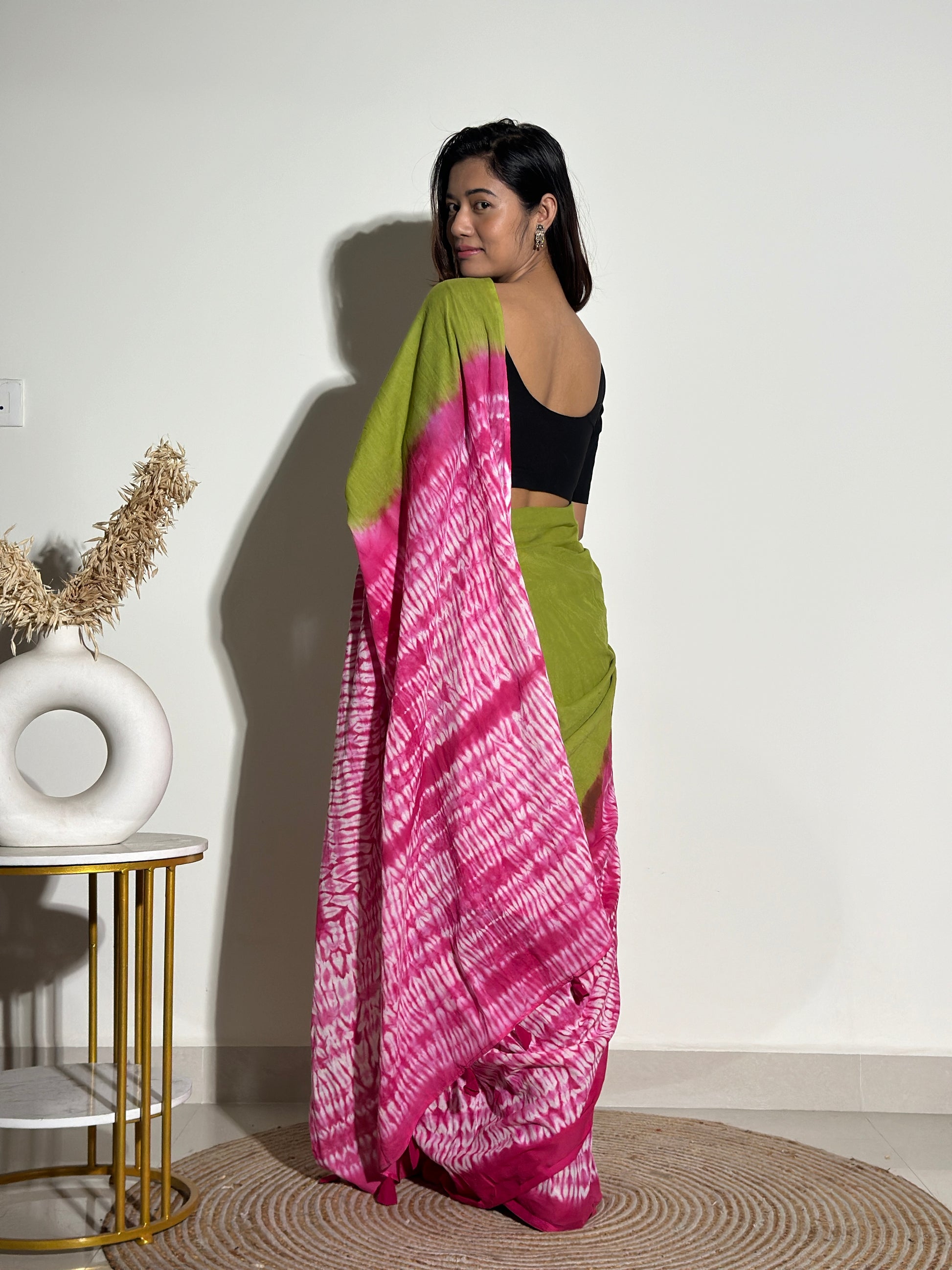 Sadagi -Tie & Dye Shibori Print Natural Dyed - Mulmul Cotton Saree