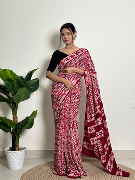 Starlight - Handblock Print Natural Dyed -  Mulmul Cotton Saree