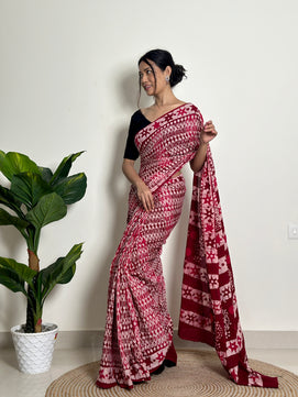 Starlight - Handblock Print Natural Dyed -  Mulmul Cotton Saree