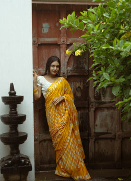 Summer Vacation Collection - Ammiya - Handblock Print Natural Dyed - Mulmul Cotton Saree