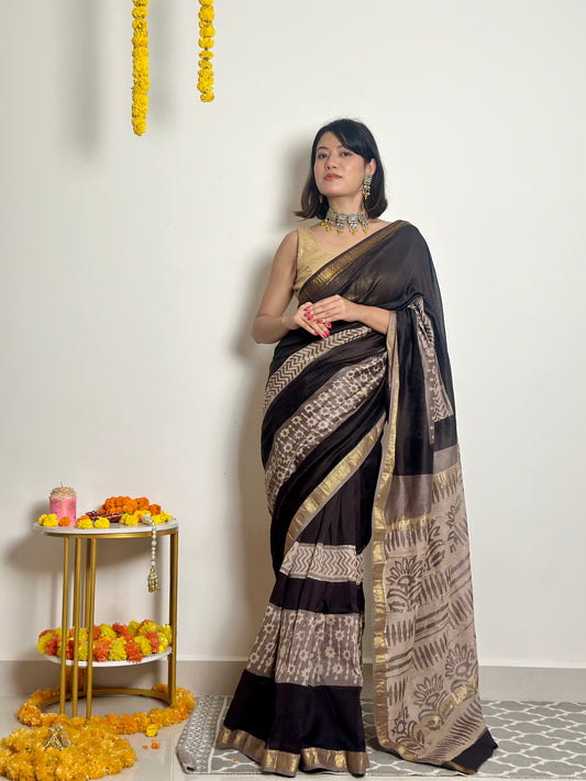 Noor - Handblock Printed - Maheshwari Silk Saree