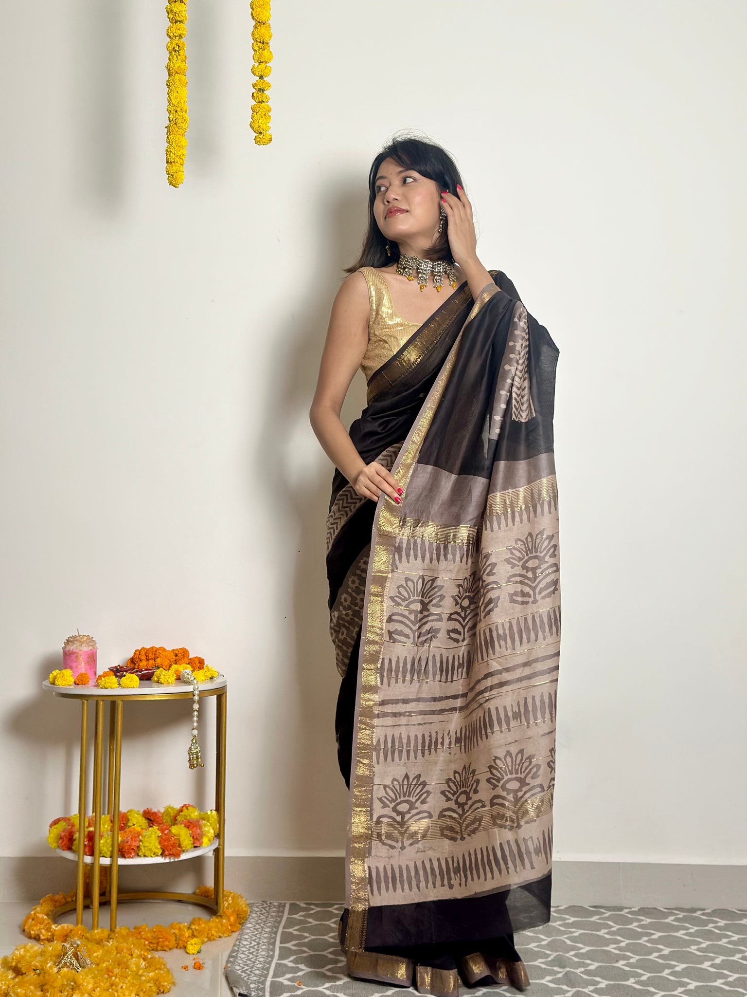 Noor - Handblock Printed - Maheshwari Silk Saree