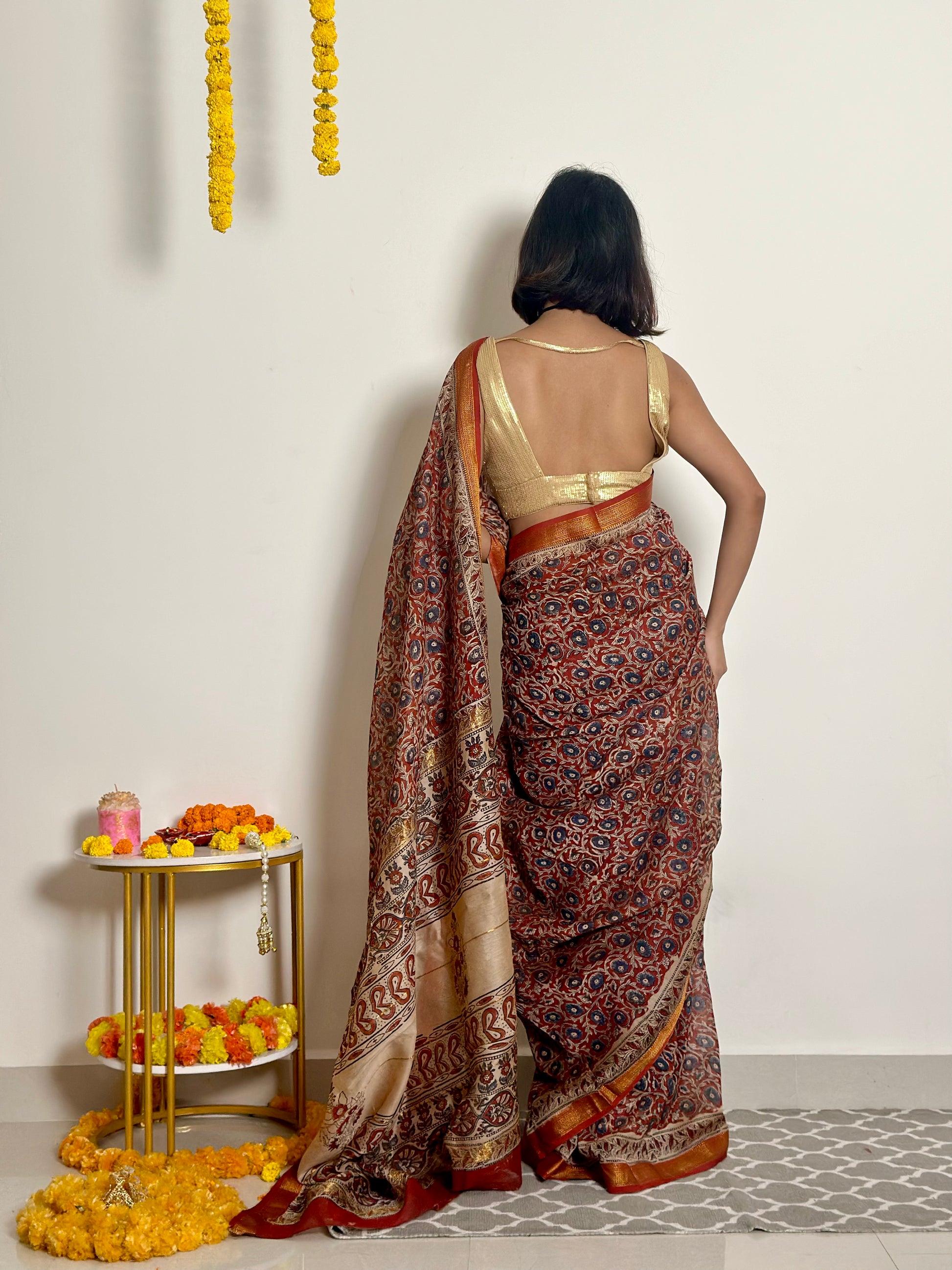 Nutan - Handblock Printed - Maheshwari Silk Saree