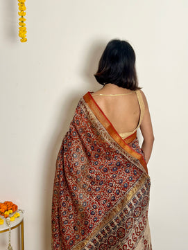 Nutan - Handblock Printed - Maheshwari Silk Saree