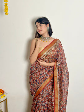 Nutan - Handblock Printed - Maheshwari Silk Saree