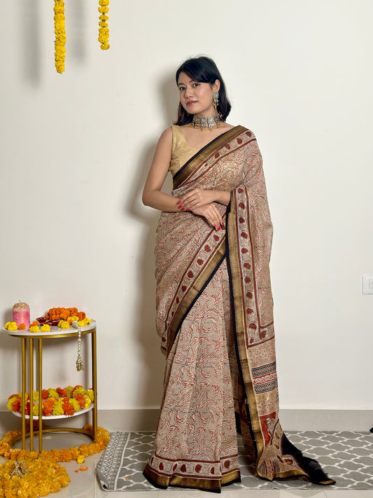 Gulzar - Handblock Printed - Maheshwari Silk Saree