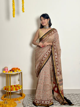 Gulzar - Handblock Printed - Maheshwari Silk Saree