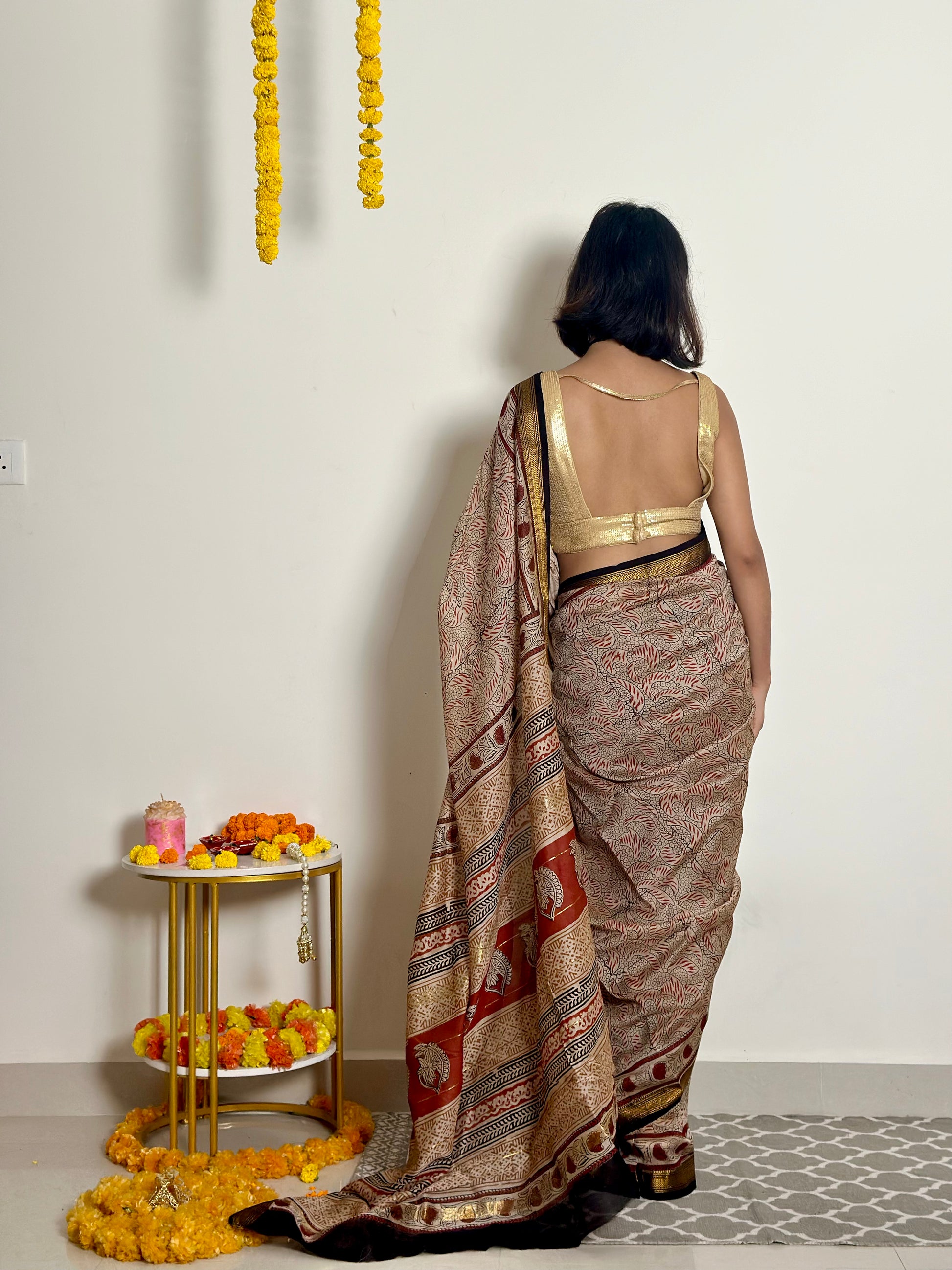 Gulzar - Handblock Printed - Maheshwari Silk Saree