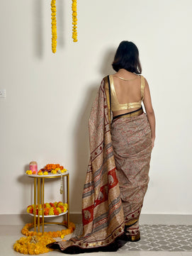 Gulzar - Handblock Printed - Maheshwari Silk Saree