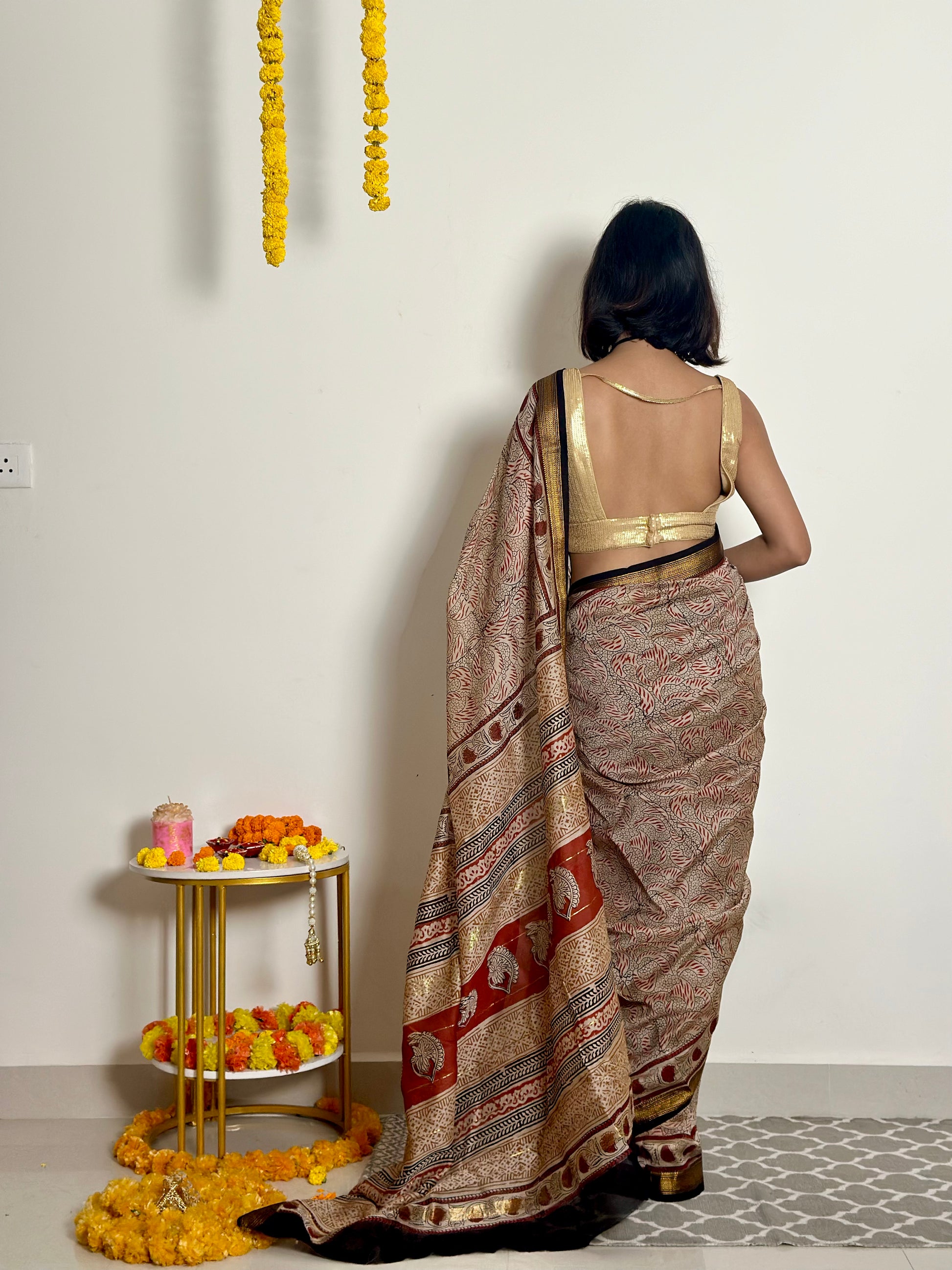 Gulzar - Handblock Printed - Maheshwari Silk Saree