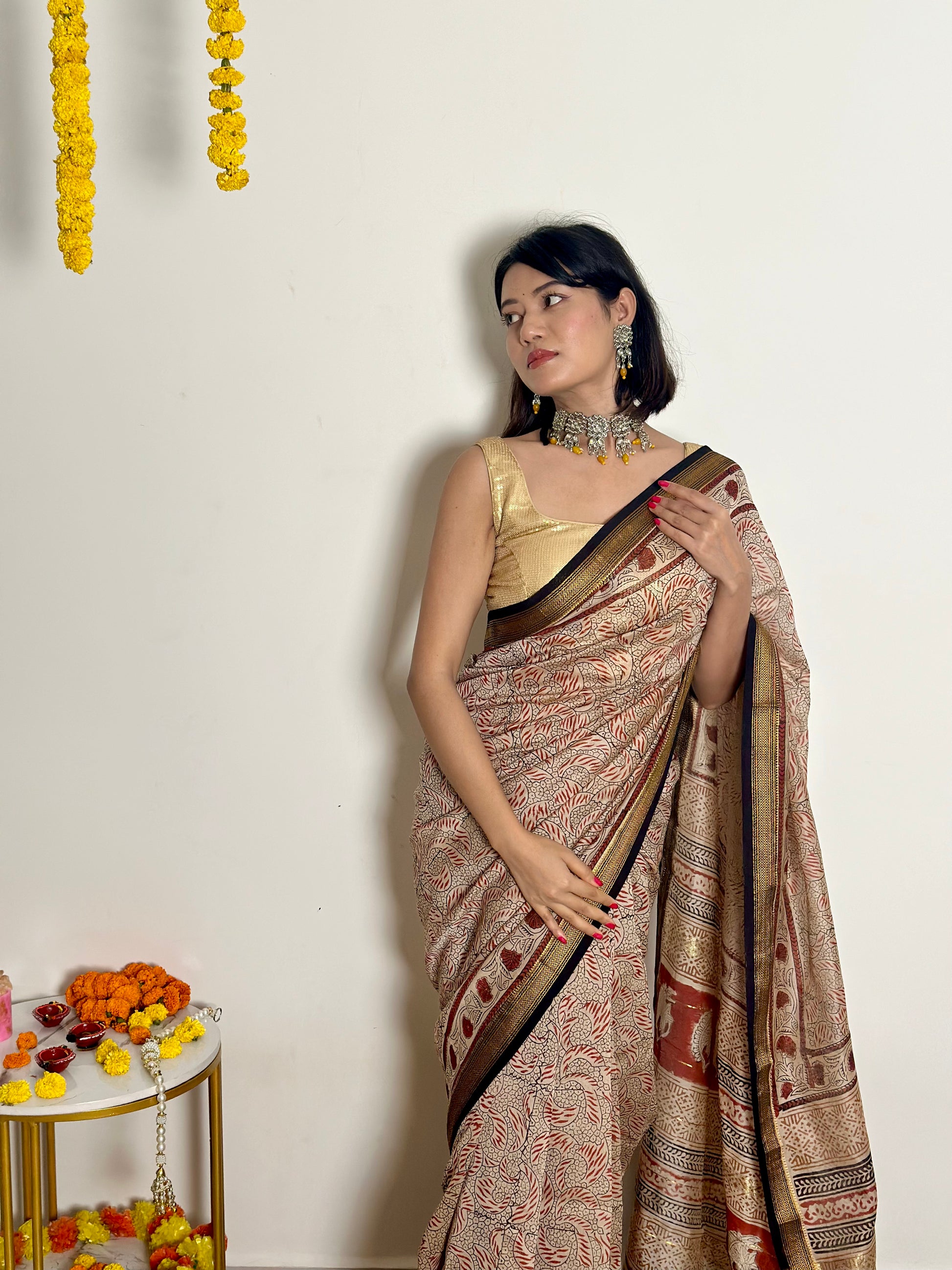 Gulzar - Handblock Printed - Maheshwari Silk Saree