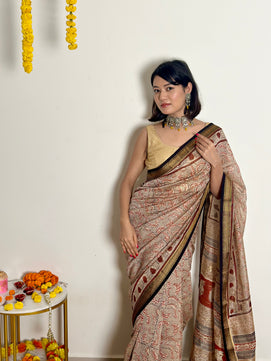 Gulzar - Handblock Printed - Maheshwari Silk Saree