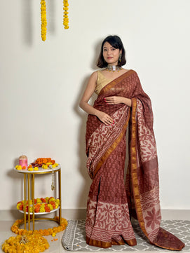 Phool - Handblock Printed - Maheshwari Silk Saree