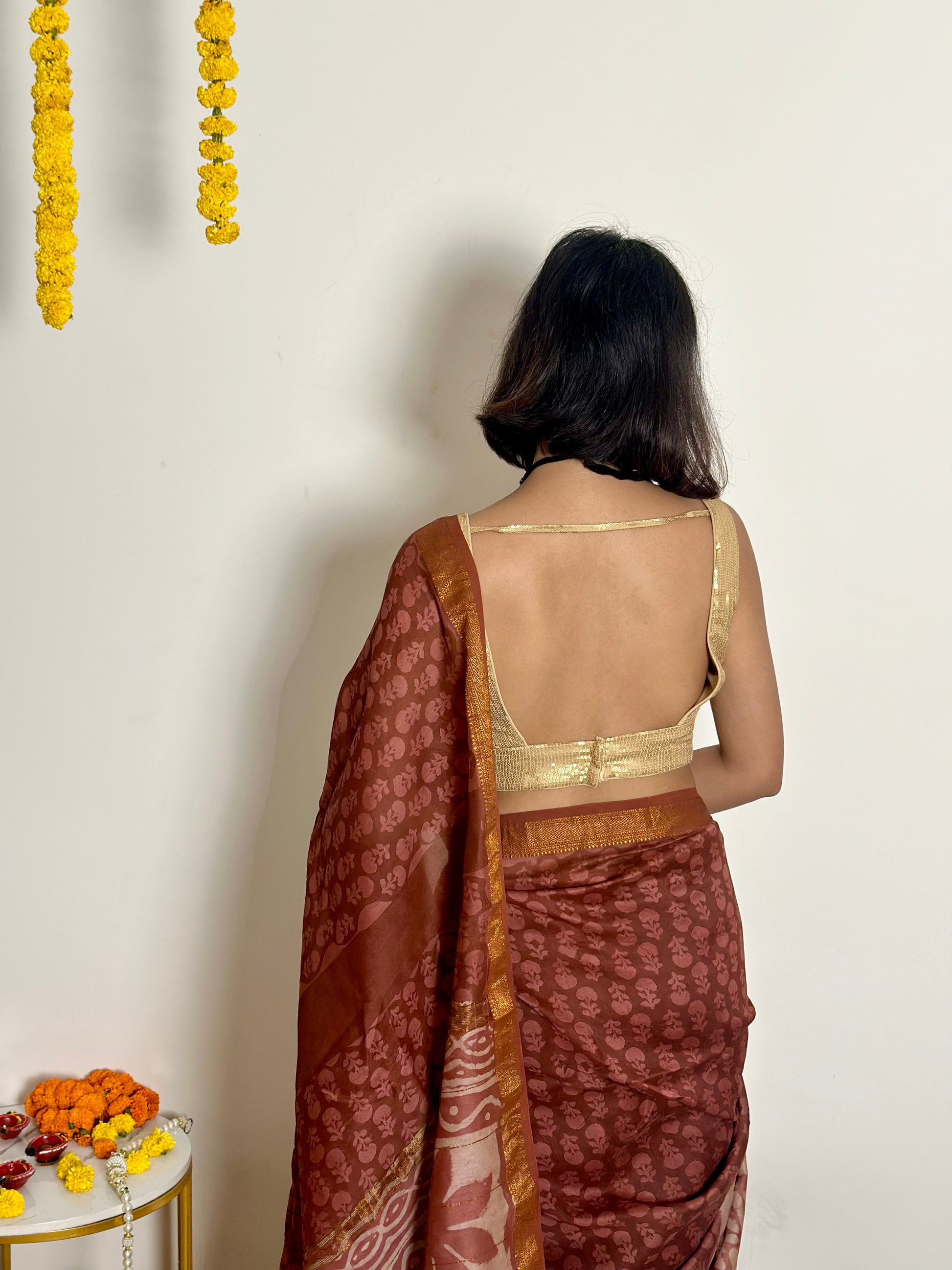 Phool - Handblock Printed - Maheshwari Silk Saree