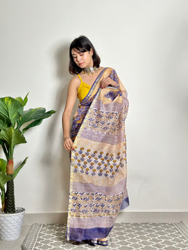 Anika - Handblock Printed - Chanderi Silk Saree