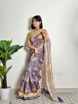 Anika - Handblock Printed - Chanderi Silk Saree