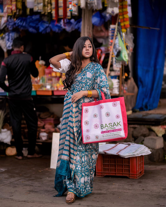 Adira - Bagru Natural Dyes Handblock Printed - Chanderi Silk Saree