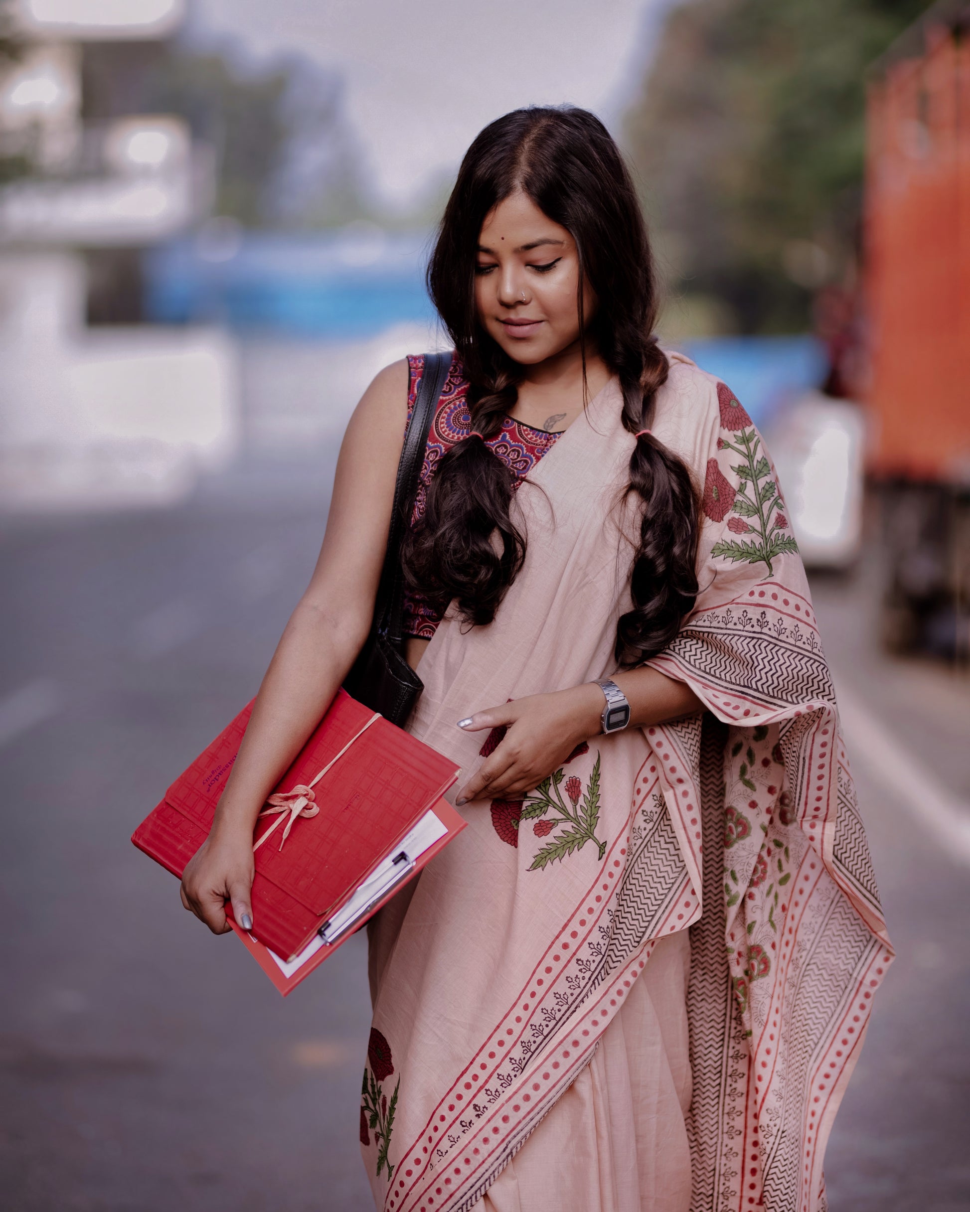 Taabeera - Handblock Print Natural Dyed - Mulmul Cotton Saree