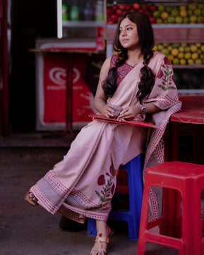 Taabeera - Handblock Print Natural Dyed - Mulmul Cotton Saree