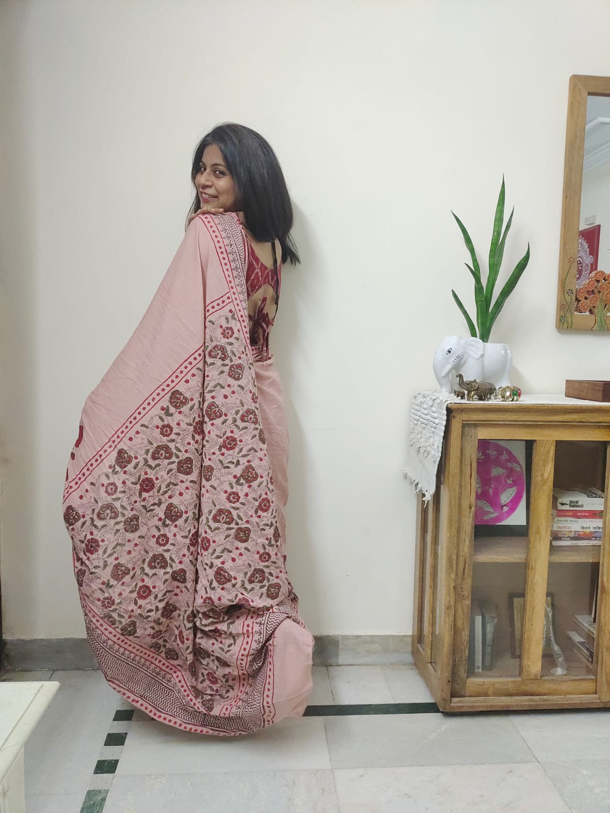 Taabeera - Handblock Print Natural Dyed - Mulmul Cotton Saree