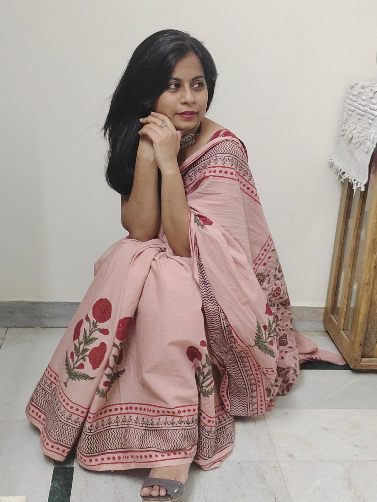 Taabeera - Handblock Print Natural Dyed - Mulmul Cotton Saree