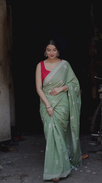 Mint Mojito - Handblock Print Natural Dyed - Mulmul Cotton Saree