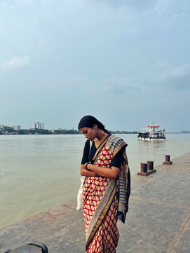 Red Chilli - Bagru Natural Dyes Handblock Printed - Maheshwari Silk Saree